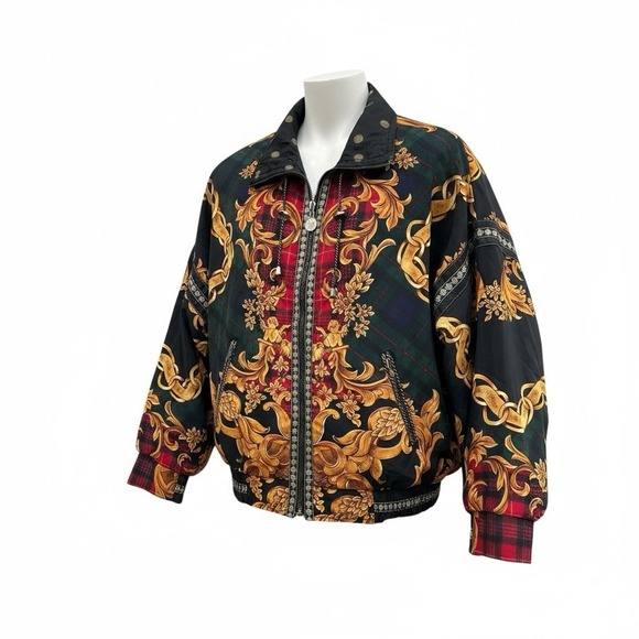 Off Limits Other - Vintage 90s Off Limits Bomber Jacket Plaid Ornate Baroque Mens Medium Full Zip